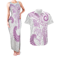 Aotearoa Maori Sea Animals Tribal Couples Matching Tank Maxi Dress and Hawaiian Shirt Manta Ray and Shark Moko Pattern Pink Color LT03 Pink - Polynesian Pride