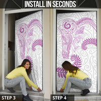 Aotearoa Maori Sea Animals Tribal Door Cover Manta Ray and Shark Moko Pattern Pink Color