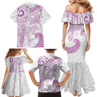 Aotearoa Maori Sea Animals Tribal Family Matching Mermaid Dress and Hawaiian Shirt Manta Ray and Shark Moko Pattern Pink Color LT03 - Polynesian Pride