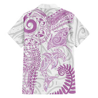 Aotearoa Maori Sea Animals Tribal Family Matching Off Shoulder Maxi Dress and Hawaiian Shirt Manta Ray and Shark Moko Pattern Pink Color LT03 - Polynesian Pride