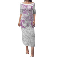 Aotearoa Maori Sea Animals Tribal Family Matching Puletasi and Hawaiian Shirt Manta Ray and Shark Moko Pattern Pink Color LT03 Mom's Dress Pink - Polynesian Pride