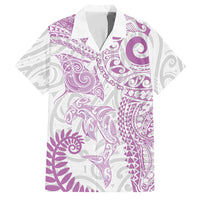 Aotearoa Maori Sea Animals Tribal Family Matching Summer Maxi Dress and Hawaiian Shirt Manta Ray and Shark Moko Pattern Pink Color LT03 Dad's Shirt - Short Sleeve Pink - Polynesian Pride