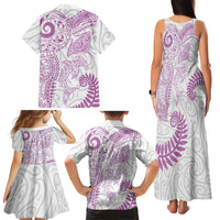 Aotearoa Maori Sea Animals Tribal Family Matching Tank Maxi Dress and Hawaiian Shirt Manta Ray and Shark Moko Pattern Pink Color LT03 - Polynesian Pride