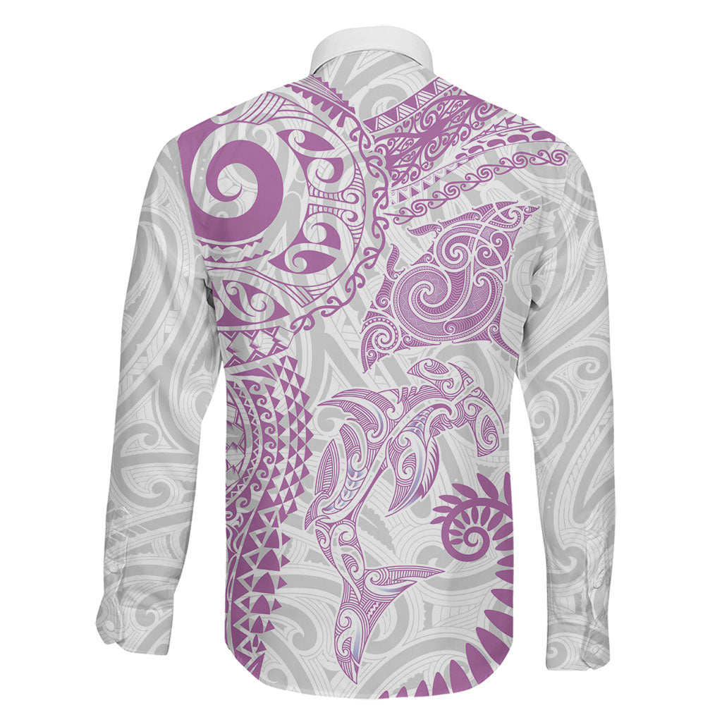 Aotearoa Maori Sea Animals Tribal Family Matching Tank Maxi Dress and Hawaiian Shirt Manta Ray and Shark Moko Pattern Pink Color LT03 - Polynesian Pride