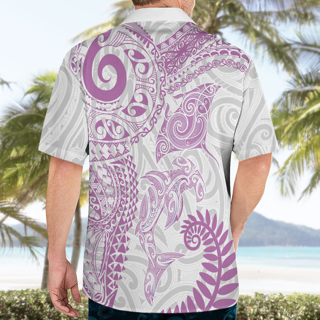 Aotearoa Maori Sea Animals Tribal Hawaiian Shirt Manta Ray and Shark Moko Pattern Pink Color