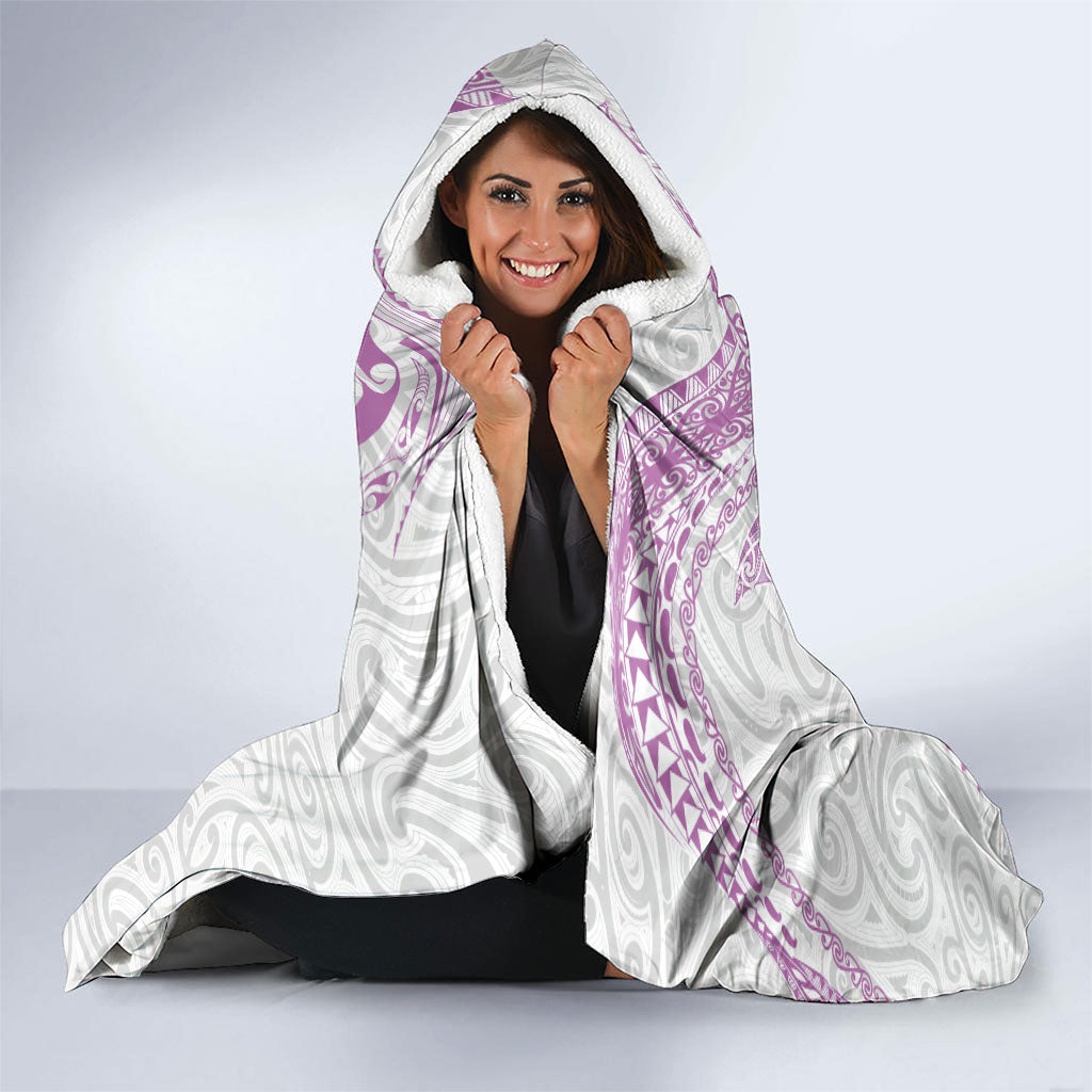 Aotearoa Maori Sea Animals Tribal Hooded Blanket Manta Ray and Shark Moko Pattern Pink Color