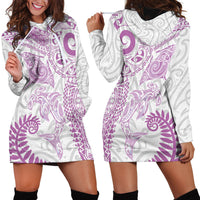 Aotearoa Maori Sea Animals Tribal Hoodie Dress Manta Ray and Shark Moko Pattern Pink Color LT03 - Polynesian Pride