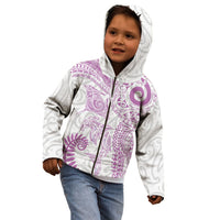 Aotearoa Maori Sea Animals Tribal Kid Hoodie Manta Ray and Shark Moko Pattern Pink Color