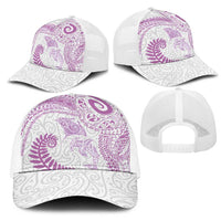 Aotearoa Maori Sea Animals Tribal Mesh Trucker Cap Manta Ray and Shark Moko Pattern Pink Color