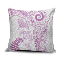 Aotearoa Maori Sea Animals Tribal Pillow Cover Manta Ray and Shark Moko Pattern Pink Color