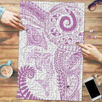 Aotearoa Maori Sea Animals Tribal Puzzle Manta Ray and Shark Moko Pattern Pink Color