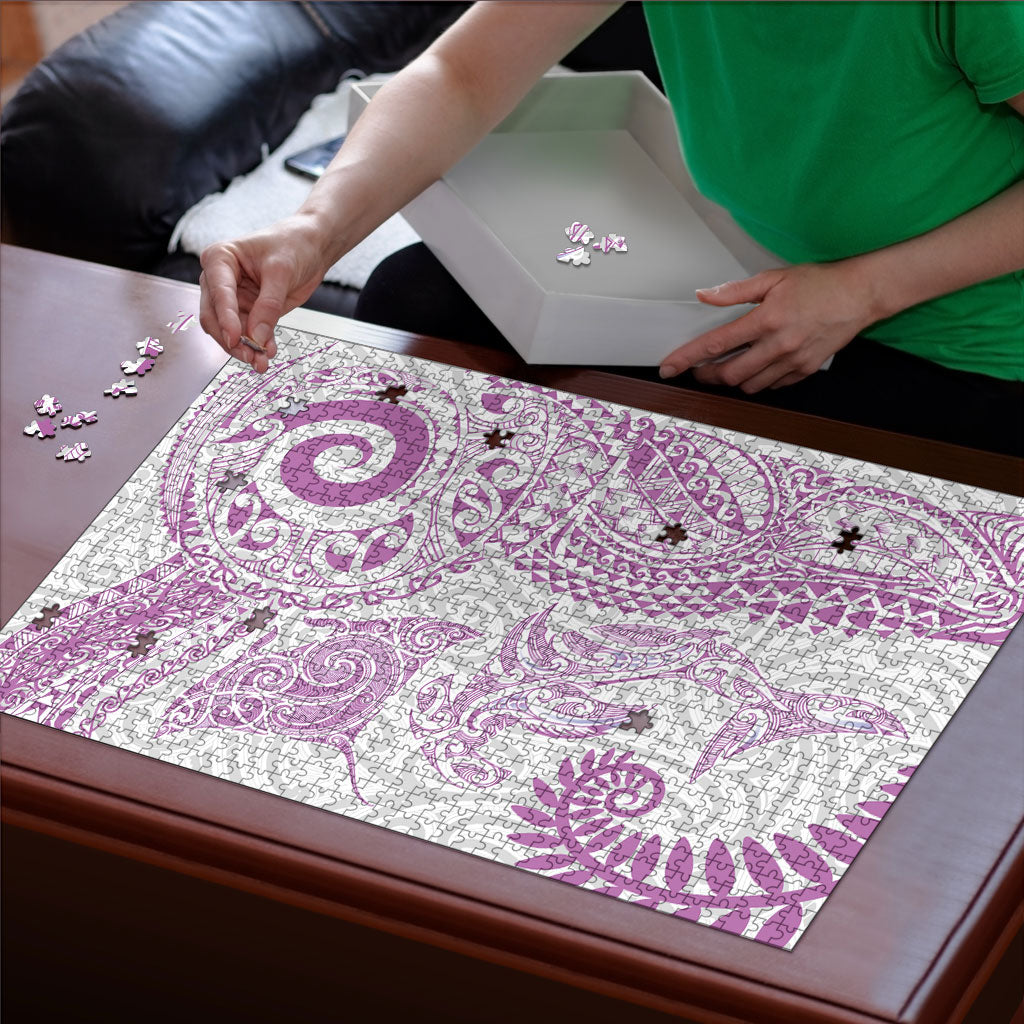 Aotearoa Maori Sea Animals Tribal Puzzle Manta Ray and Shark Moko Pattern Pink Color