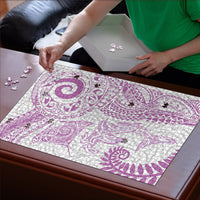 Aotearoa Maori Sea Animals Tribal Puzzle Manta Ray and Shark Moko Pattern Pink Color
