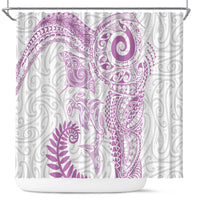 Aotearoa Maori Sea Animals Tribal Shower Curtain Manta Ray and Shark Moko Pattern Pink Color