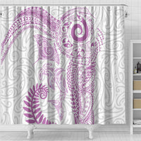 Aotearoa Maori Sea Animals Tribal Shower Curtain Manta Ray and Shark Moko Pattern Pink Color