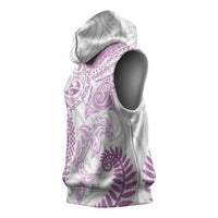 Aotearoa Maori Sea Animals Tribal Sleeveless Hoodie Manta Ray and Shark Moko Pattern Pink Color