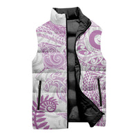 Aotearoa Maori Sea Animals Tribal Sleeveless Puffer Jacket Manta Ray and Shark Moko Pattern Pink Color