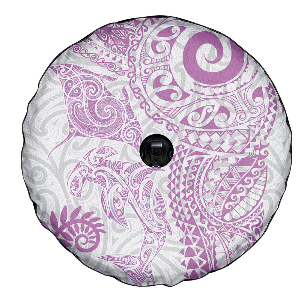 Aotearoa Maori Sea Animals Tribal Spare Tire Cover Manta Ray and Shark Moko Pattern Pink Color LT03 - Polynesian Pride