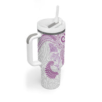 Aotearoa Maori Sea Animals Tribal Tumbler With Handle Manta Ray and Shark Moko Pattern Pink Color