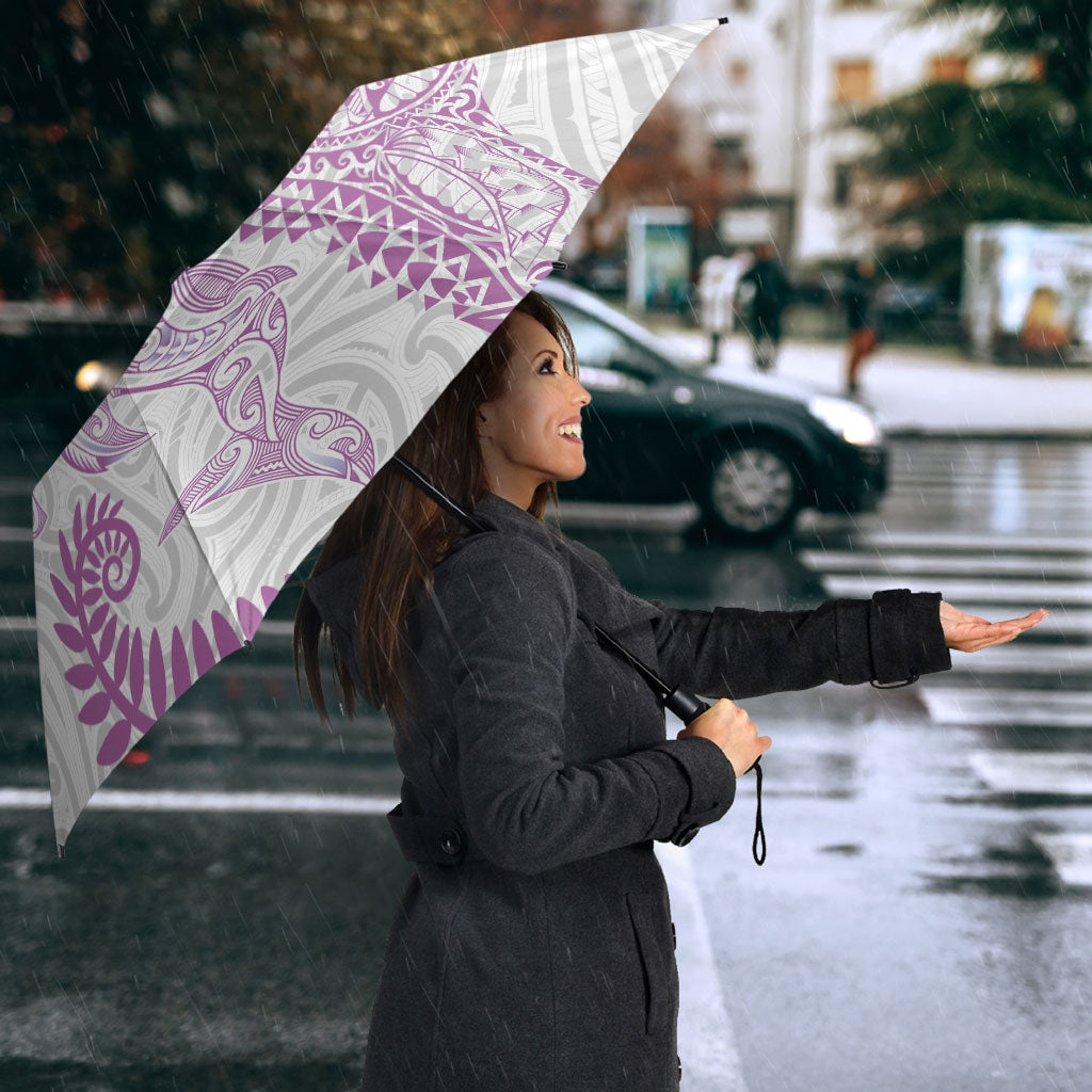 Aotearoa Maori Sea Animals Tribal Umbrella Manta Ray and Shark Moko Pattern Pink Color