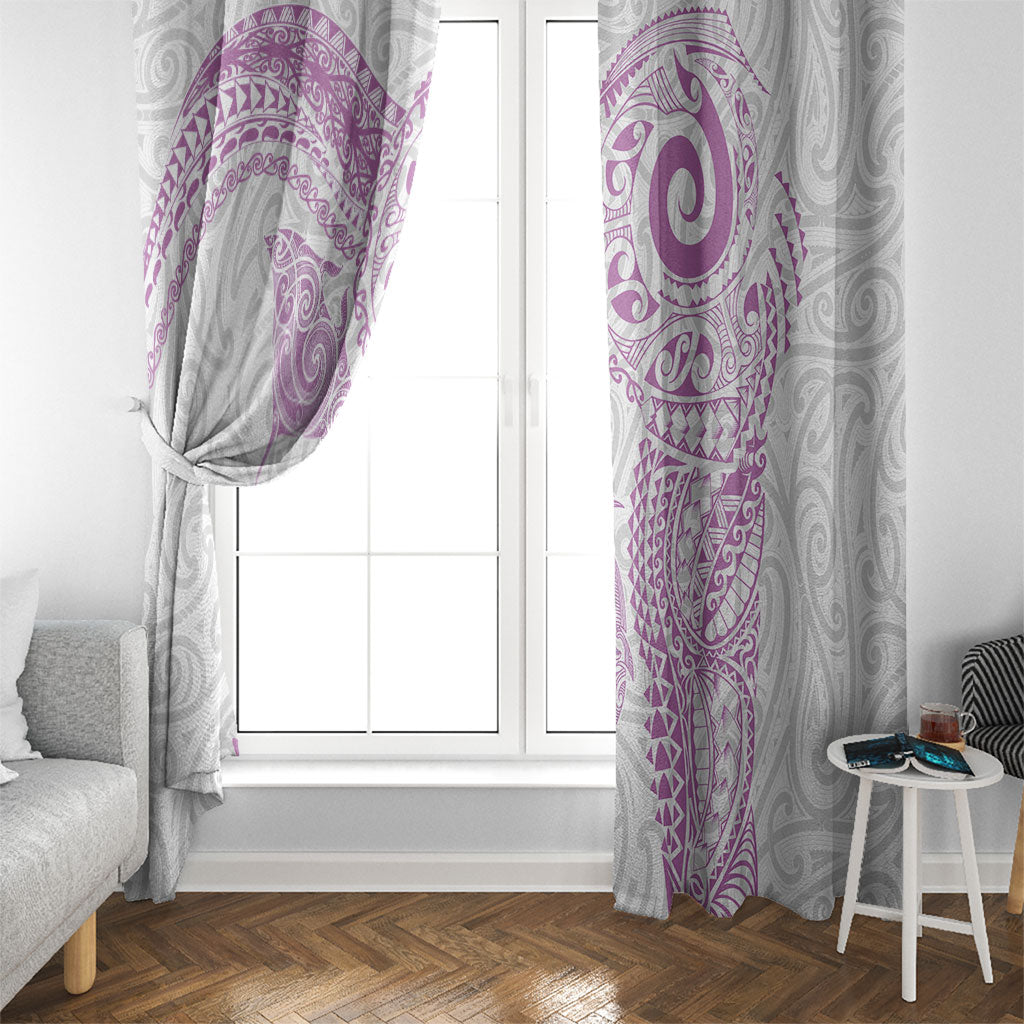 Aotearoa Maori Sea Animals Tribal Window Curtain Manta Ray and Shark Moko Pattern Pink Color