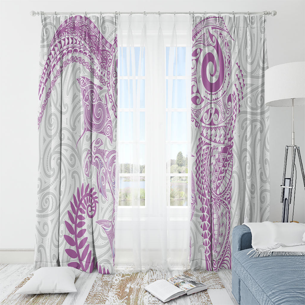 Aotearoa Maori Sea Animals Tribal Window Curtain Manta Ray and Shark Moko Pattern Pink Color