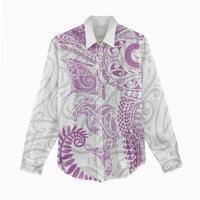 Aotearoa Maori Sea Animals Tribal Women Casual Shirt Manta Ray and Shark Moko Pattern Pink Color LT03 - Polynesian Pride