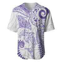 Aotearoa Maori Sea Animals Tribal Baseball Jersey Manta Ray and Shark Moko Pattern Purple Color