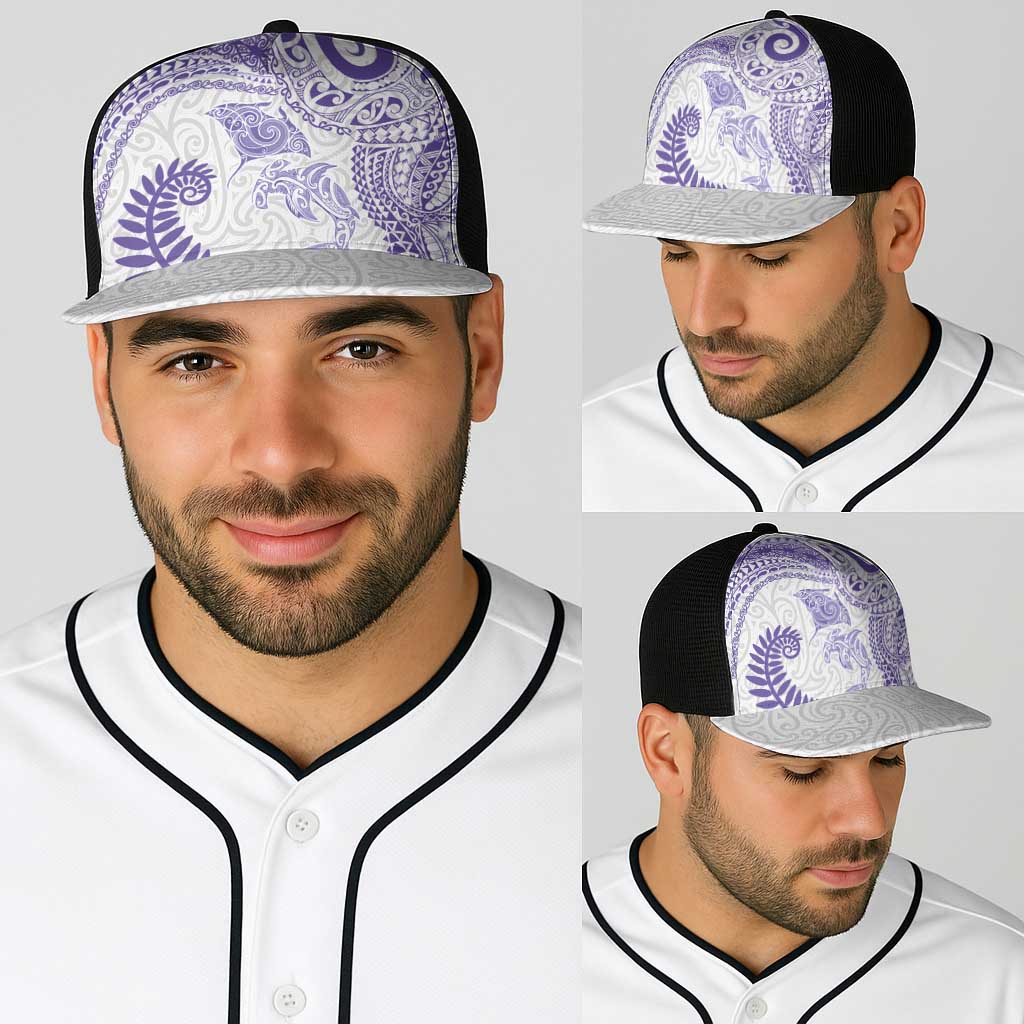 Aotearoa Maori Sea Animals Tribal Baseball Net Cap Manta Ray and Shark Moko Pattern Purple Color