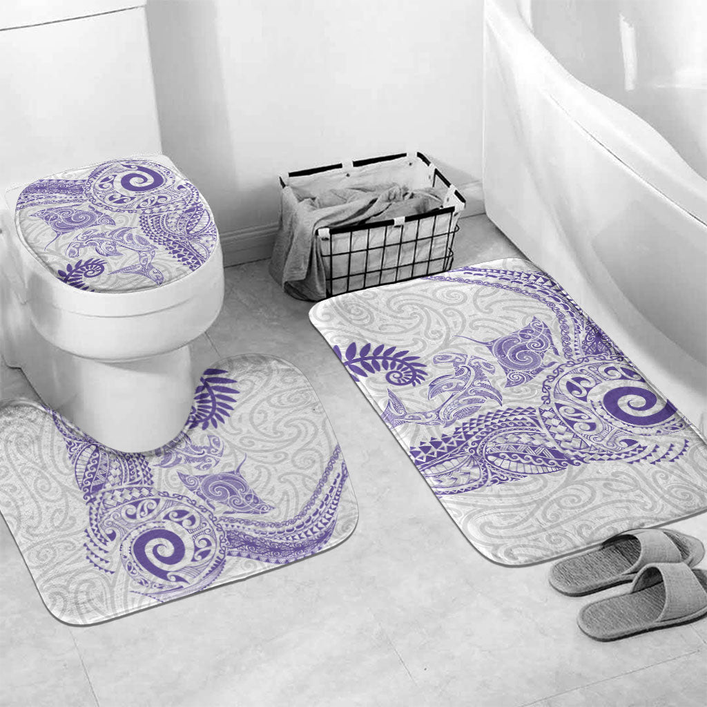 Aotearoa Maori Sea Animals Tribal Bathroom Set Manta Ray and Shark Moko Pattern Purple Color