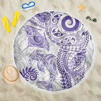 Aotearoa Maori Sea Animals Tribal Beach Blanket Manta Ray and Shark Moko Pattern Purple Color LT03 One Size 150cm Purple - Polynesian Pride