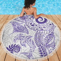 Aotearoa Maori Sea Animals Tribal Beach Blanket Manta Ray and Shark Moko Pattern Purple Color LT03 - Polynesian Pride