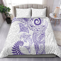 Aotearoa Maori Sea Animals Tribal Bedding Set Manta Ray and Shark Moko Pattern Purple Color