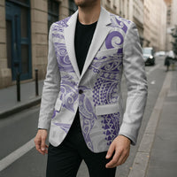 Aotearoa Maori Sea Animals Tribal Blazer Manta Ray and Shark Moko Pattern Purple Color