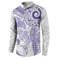Aotearoa Maori Sea Animals Tribal Button Sweatshirt Manta Ray and Shark Moko Pattern Purple Color