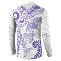 Aotearoa Maori Sea Animals Tribal Button Sweatshirt Manta Ray and Shark Moko Pattern Purple Color