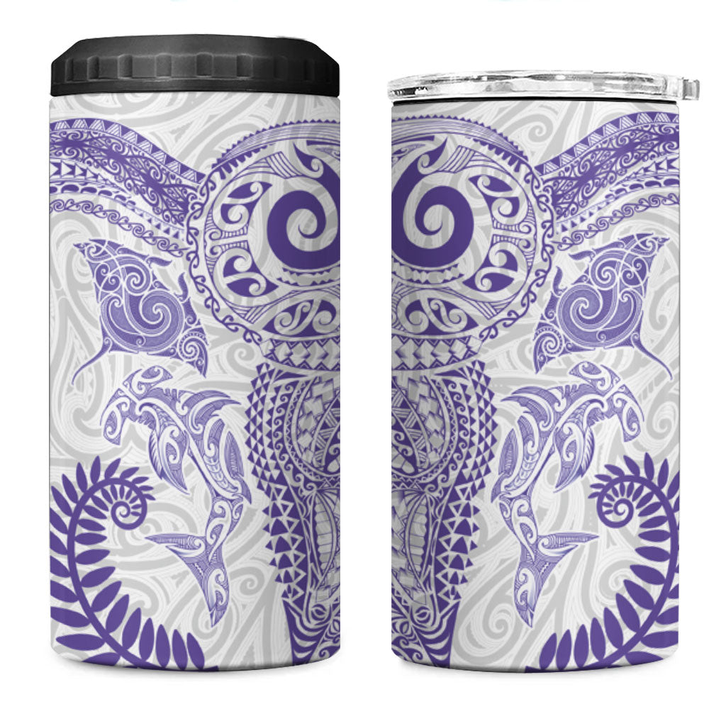 Aotearoa Maori Sea Animals Tribal 4 in 1 Can Cooler Tumbler Manta Ray and Shark Moko Pattern Purple Color LT03 One Size: 16 oz Purple - Polynesian Pride
