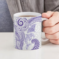 Aotearoa Maori Sea Animals Tribal Ceramic Mug Manta Ray and Shark Moko Pattern Purple Color
