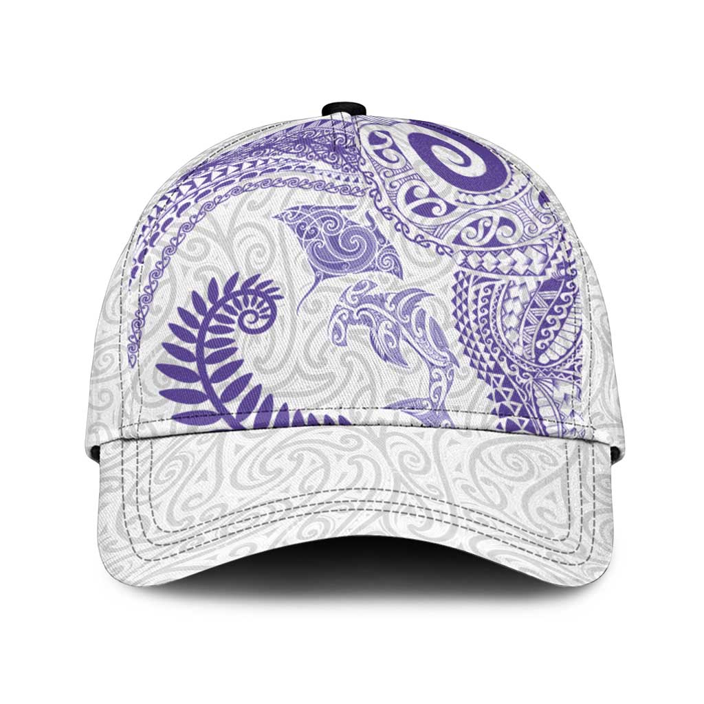 Aotearoa Maori Sea Animals Tribal Classic Cap Manta Ray and Shark Moko Pattern Purple Color