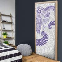 Aotearoa Maori Sea Animals Tribal Door Cover Manta Ray and Shark Moko Pattern Purple Color