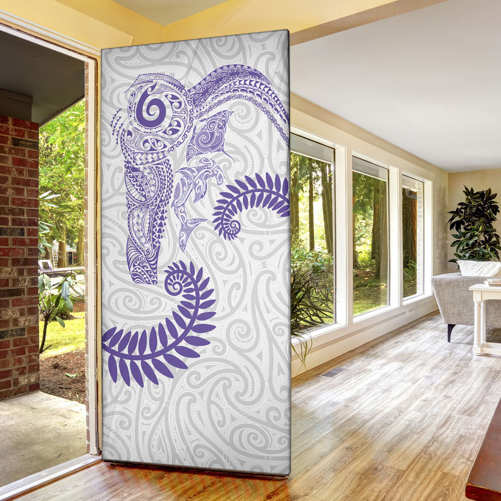 Aotearoa Maori Sea Animals Tribal Door Cover Manta Ray and Shark Moko Pattern Purple Color