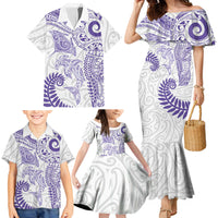 Aotearoa Maori Sea Animals Tribal Family Matching Mermaid Dress and Hawaiian Shirt Manta Ray and Shark Moko Pattern Purple Color LT03 - Polynesian Pride
