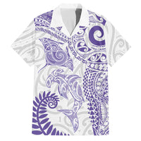 Aotearoa Maori Sea Animals Tribal Family Matching Off The Shoulder Long Sleeve Dress and Hawaiian Shirt Manta Ray and Shark Moko Pattern Purple Color LT03 Dad's Shirt - Short Sleeve Purple - Polynesian Pride