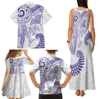 Aotearoa Maori Sea Animals Tribal Family Matching Tank Maxi Dress and Hawaiian Shirt Manta Ray and Shark Moko Pattern Purple Color LT03 - Polynesian Pride