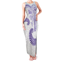 Aotearoa Maori Sea Animals Tribal Family Matching Tank Maxi Dress and Hawaiian Shirt Manta Ray and Shark Moko Pattern Purple Color LT03 Mom's Dress Purple - Polynesian Pride