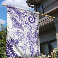 Aotearoa Maori Sea Animals Tribal Garden Flag Manta Ray and Shark Moko Pattern Purple Color
