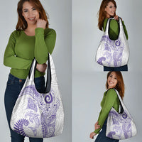 Aotearoa Maori Sea Animals Tribal Grocery Bag Manta Ray and Shark Moko Pattern Purple Color