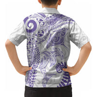 Aotearoa Maori Sea Animals Tribal Kid Hawaiian Shirt Manta Ray and Shark Moko Pattern Purple Color LT03 - Polynesian Pride