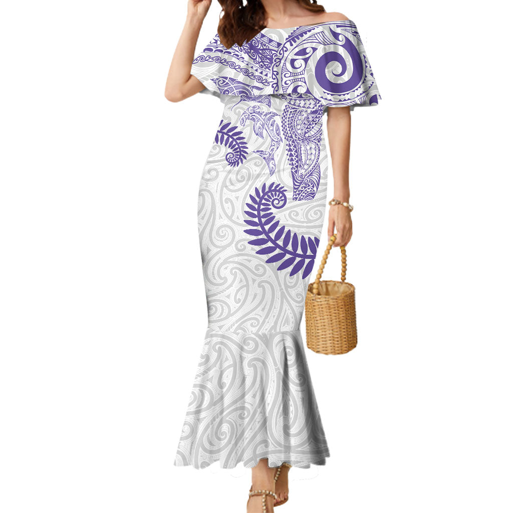 Aotearoa Maori Sea Animals Tribal Mermaid Dress Manta Ray and Shark Moko Pattern Purple Color
