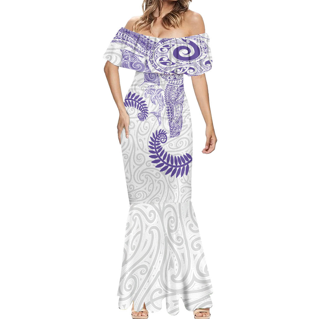 Aotearoa Maori Sea Animals Tribal Mermaid Dress Manta Ray and Shark Moko Pattern Purple Color